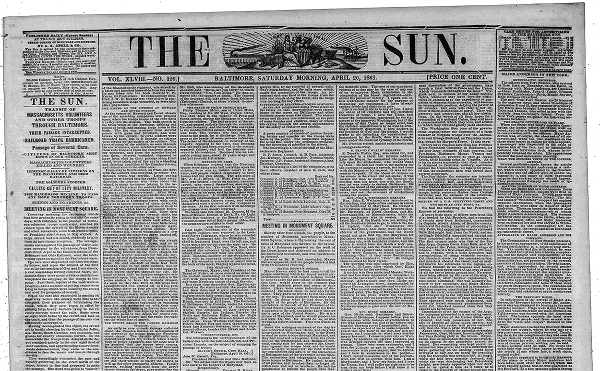 The Baltimore Sun Sat Apr 20 1861 72 crop72i