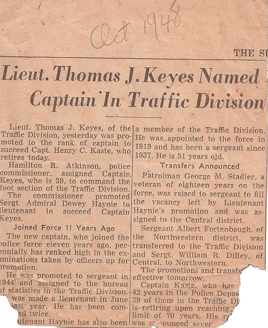 Thomas Keys named Captain in Traffic 1948