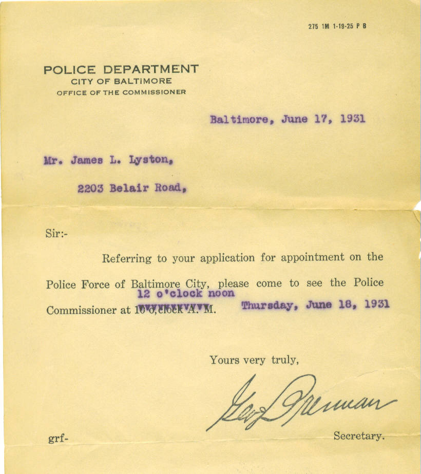 G 1002 Police hiring letter