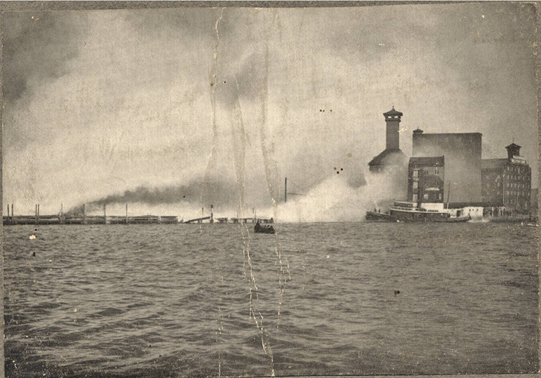 1904 Feb 8 Cataract spraying water on East Pratt Street wharves