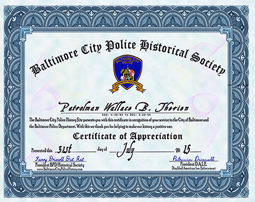 Certificate Patrolman W B Therien