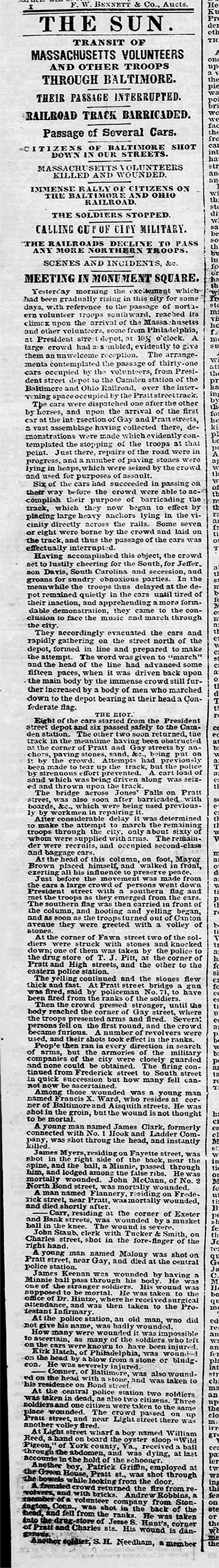 The Baltimore Sun Sat Apr 20 1861 