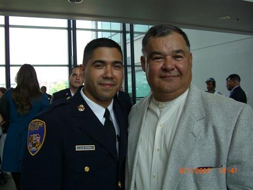 Officer Joe Rosado with father Sergeant Jose Rosado