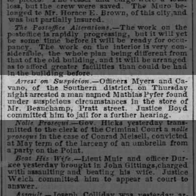 17 July 1858 Baltimore Sun article