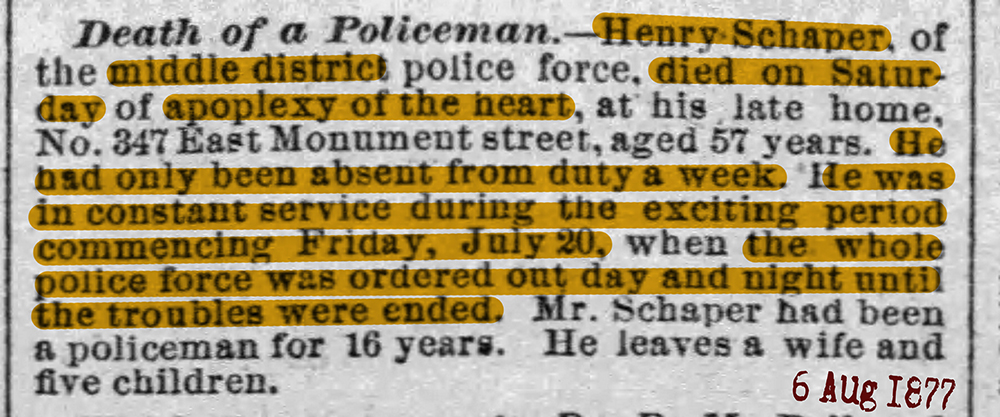 6 Aug 1877 police Henry Schaper