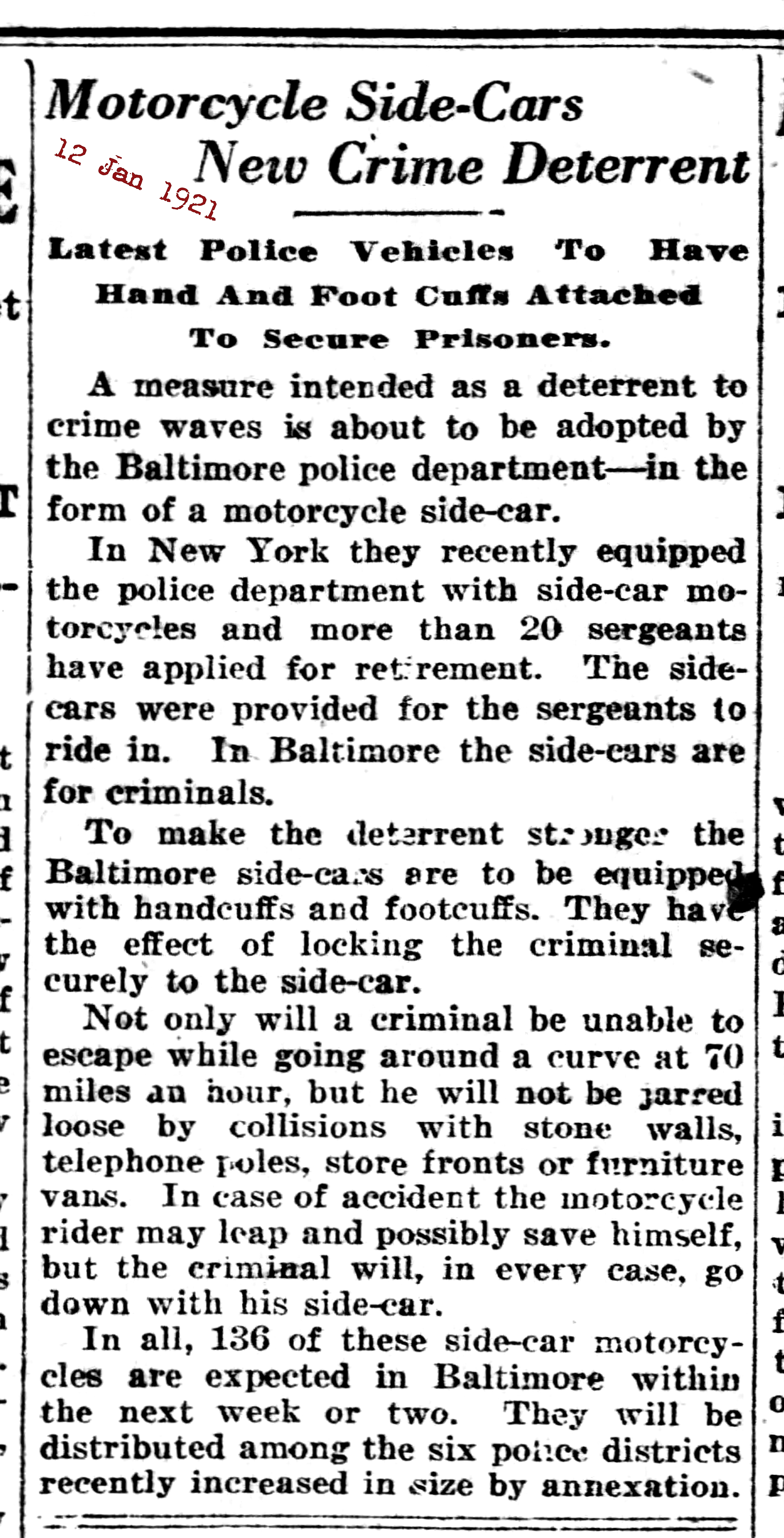 The Baltimore Sun Mon Aug 15 1921 sidecar highlighted