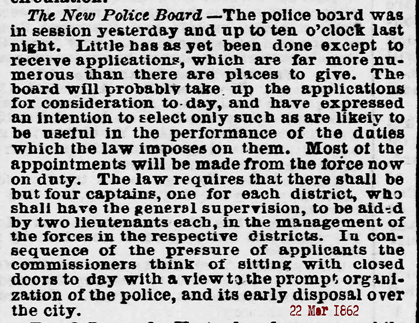 22 mar 1862 The Baltimore Sun Sat Mar 22 1862 new police72