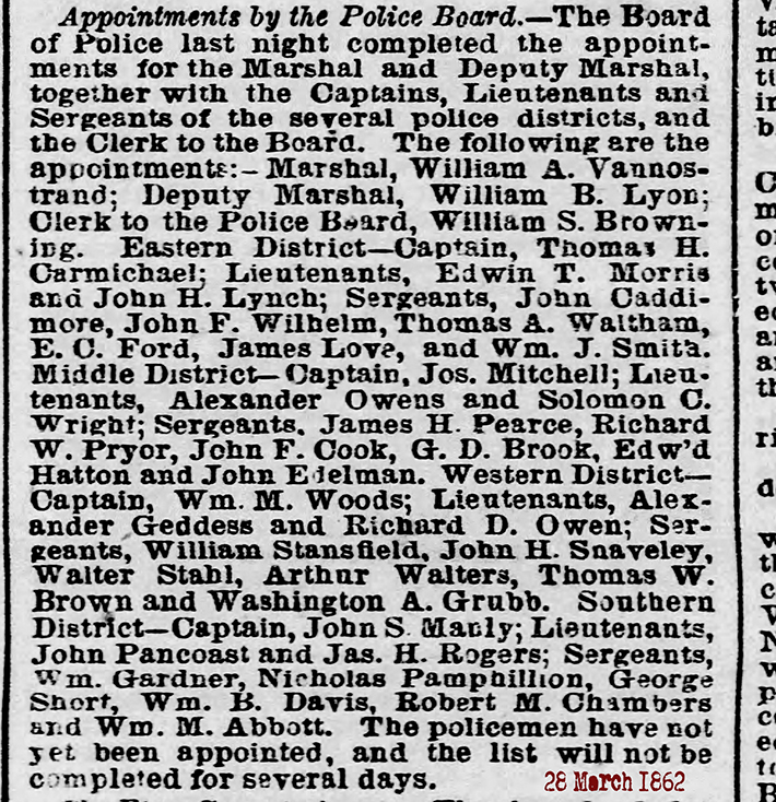 28 mar 1862 The Baltimore Sun Fri Mar 28 1862new police 72