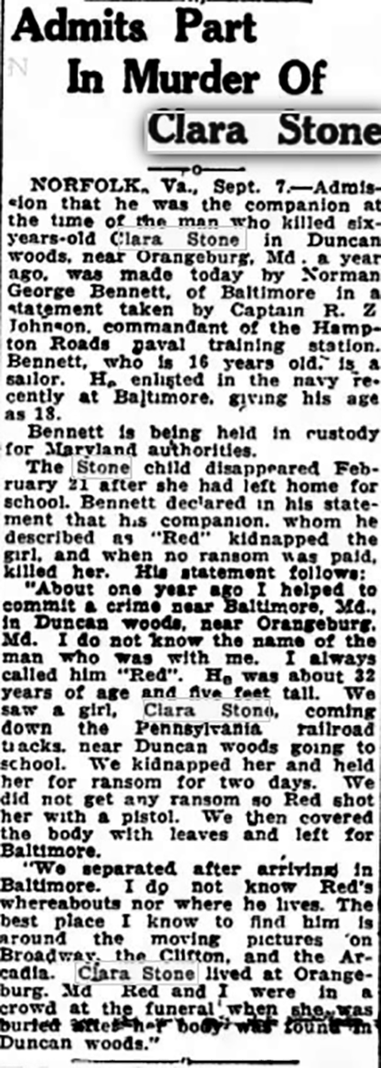 Sep 8 1922 Article murder of Clare Stone