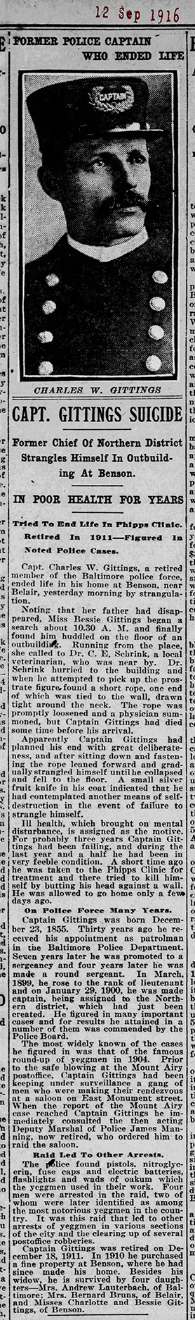 The Baltimore Sun Tue Sep 12 1916 police suicide 72