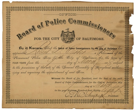 Marshal Carter Promotion certificate from when he made sergeant 1888