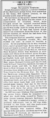 Obituary for Sergt Benjamin Graham Line of Duty Died 16 June 1895