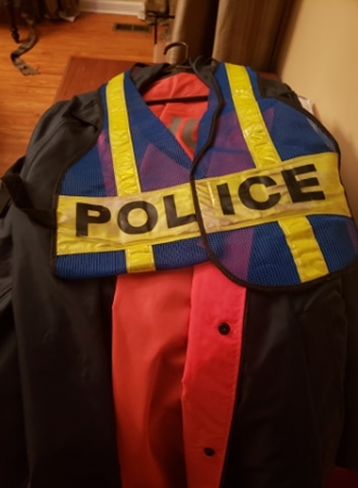 bpd issued safety vest blue with raincoat